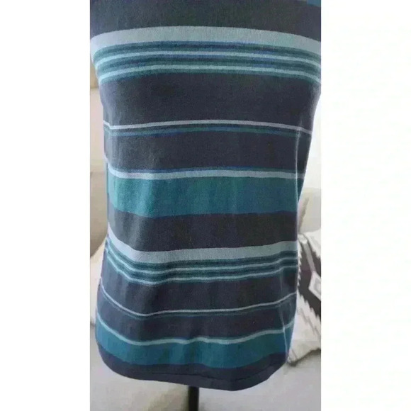 Rafaella Sleeveless Turtleneck Sweater - Striped Pattern in Blue & Gray, Size M - Picture 3 of 13